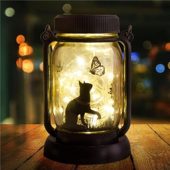 Mobile Outdoor Solar Lantern, Cat & Butterfly Fairy Light Theme‎ Garden Decor - Picture 1 of 6